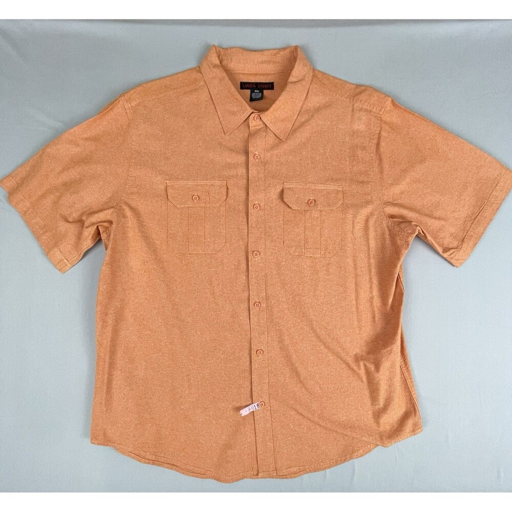 Linea Uomo Linen Short Sleeve Button Down Shirt Men’s 2XL Orange Relax Safari